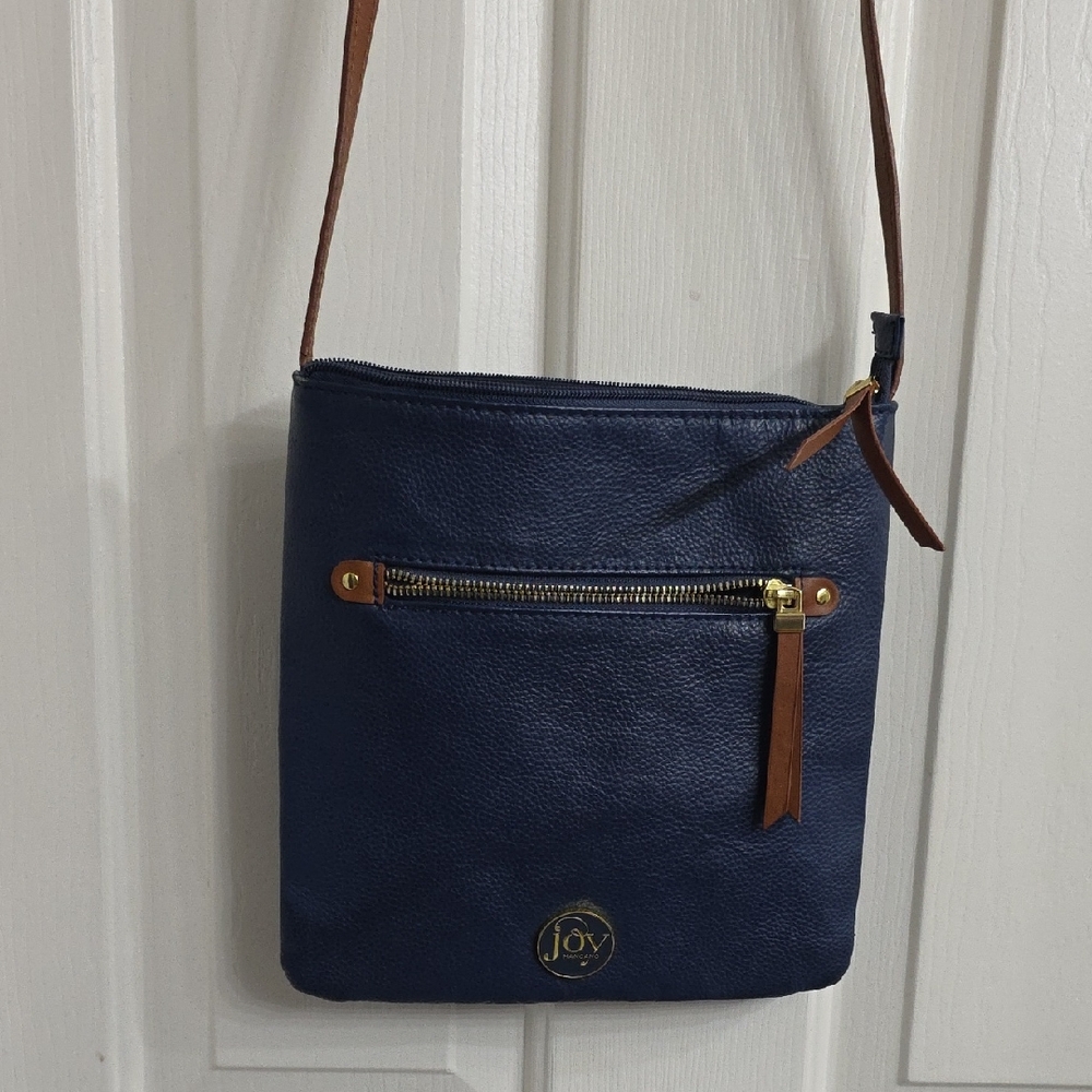 Joy Mangano Dark Blue and Brown Messenger Bag